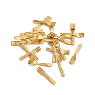 100Pcs Alloy Silverware Miniature Ornaments, Micro Landscape Home Dollhouse Accessories, Pretending Prop Decorations, Fork, Golden, 19x3x2mm(PW-WGF7D5F-06)