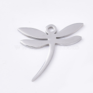 201 Stainless Steel Pendants, Dragonfly, Stainless Steel Color, 15x17x1mm, Hole: 1.4mm(STAS-S079-122P)