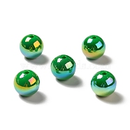 UV Plating Rainbow Iridescent Acrylic Beads, Round, Dark Green, 15~15.5x15.5~16mm, Hole: 2.7mm(PACR-D070-01G)