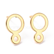 201 Stainless Steel Stud Earring Findings, with Horizontal Loop and 316 Stainless Steel Pin, Ring, Real 24K Gold Plated, 14x9.5mm, Hole: 2.1mm, Pin: 0.7mm(STAS-K241-21G)
