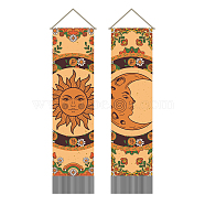 Polyester Decorative Wall Tapestrys, for Home Decoration, with Wood Bar, Rope, Rectangle, Moon Pattern, 1300x330mm, 2pcs/set(AJEW-WH0399-016)