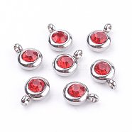 Trendy Original Color 304 Stainless Steel Grade A Rhinestone Charms, Faceted, Flat Round, Light Siam, 9x6.5x4mm, Hole: 2mm(RB-N030-01E)
