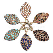 Polymer Clay Rhinestone Pendants, with Gemstone Chip/Natural Shell Chip and PU Leather, Horse Eye, Golden, PP12(1.8~1.9mm), 51~52x32~33x7~8mm,  Hole: 9mm(RB-S056-12B-G)