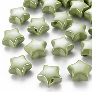 Opaque Acrylic Beads, Pearlized, Star, Olive, 20.5x21x12.5mm, Hole: 3.5mm(MACR-S372-02B-83)