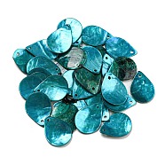 Spray Painted Natural Akoya Shell Pendants, Teardrop Charms, Dark Turquoise, 19.5~20x14.5~15x2mm, Hole: 1.5mm(BSHE-G034-12B)