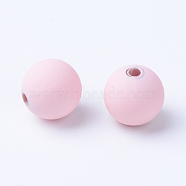 Spray Painted Acrylic Beads, Rubberized Style, Round, Pink, 10x9.5mm, Hole: 2mm(X-ACRP-S672-10mm-05)