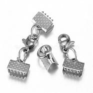 304 Stainless Steel Lobster Claw Clasps, with Ribbon Ends, Stainless Steel Color, 33mm(STAS-G075-08B)