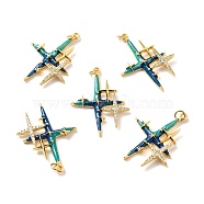 Rack Plating Brass Micro Pave Cubic Zirconia Pendants, Cadmium Free & Lead Free & Nickle Free, with Enamel and Jump Ring, Cross, Real 18K Gold Plated, 35x26x3mm, Jump Ring: 5x0.6mm, Inner Diameter: 3.5mm(KK-M230-25G)
