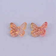 Transparent & Frosted Czech Glass Beads, with Glitter Powder, Butterfly, Chocolate, 9.5x11x3.8~4.5mm, Hole: 1.2mm(KY-CJC0004-02M)