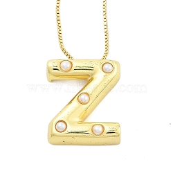 Brass & Plastic Pearl Letter Pendant Box Chain Necklaces for Women, Real 18K Gold Plated, Letter Z, 17.64 inch(44.8cm)(NJEW-U017-01G-26)