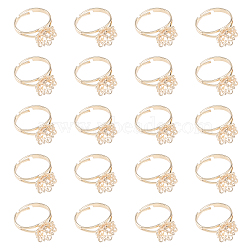 20Pcs Adjustable Brass Finger Ring Findings, Flower Filigree Ring Settings, Golden, US Size 6 3/4(17.1mm), Tray: 13x12mm(DIY-CA0005-62)