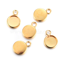 201 Stainless Steel Pendant Cabochon Settings, Plain Edge Bezel Cups, Flat Round, Golden, Tray: 8mm, 13.5x10x2mm, Hole: 2mm(X-STAS-F191-14G-A)