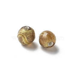 Handmade Gold Foil Glass Beads, Round, Chocolate, 8~9x7~9mm, Hole: 1.6mm(LAMP-P068-14C)