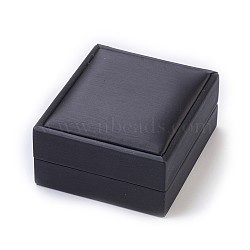 Imitation PU Leather Covered Wooden Jewelry Pendant Boxes, Rectangle, Black, 8.1x7x3.7cm(OBOX-F004-12A)