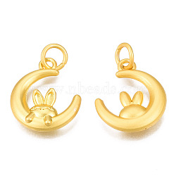 Alloy Pendants, with Jump Rings, Matte Style, Cadmium Free & Lead Free, Cat with Moon, Matte Gold Color, 19x16x3.5mm, Jump Ring: 6x1mm, 4mm inner diameter(KK-N238-048)