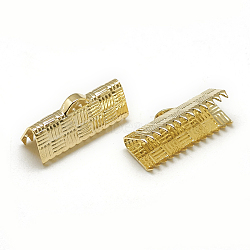 Brass Ribbon Crimp Ends, Rectangle, Real 18K Gold Plated, 8x16mm, Hole: 1x3mm(KK-T032-149G)