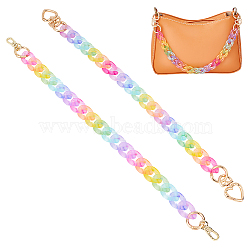 WADORN 2Pcs 2 Style Rainbow Color Transparent Acrylic Curb Chain Bag Handles, with Golden Alloy Swivel Clasps and Spring Gate Rings, for Bag Straps Replacement Accessories, Colorful, 43.5~46cm, 1pc/style(AJEW-WR0001-66)