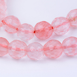 Cherry Quartz Glass Beads Strands, Round, Faceted, 6~6.5mm, Hole: 1mm, about 63pcs/strand, 15.5 inch(X-G-Q462-6mm-41)