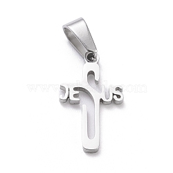304 Stainless Steel Pendants, Laser Cut, Crucifix Cross, for Easter, Stainless Steel Color, 21x12x1.5mm, Hole: 3.5x7mm(STAS-L216-34P)