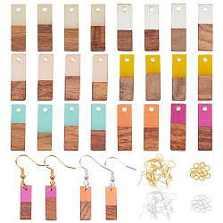 Olycraft DIY Walnut Wooden Dangle Earring Making Kits, 28Pcs 7 Colors Rectangle Resin & Walnut Wood Pendants, Brass Earring Hooks & Jump Rings, Mixed Color, 20x6.5x3mm, Hole: 1.8mm, 4pcs/color(DIY-OC0006-72)