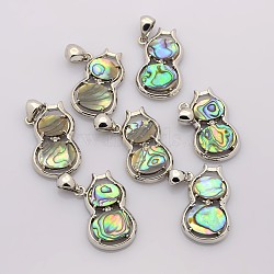 Abalone Shell/Paua ShellPendants, with Platinum Plated Brass Findings, Calabash, Colorful, 31x19x5mm, Hole: 8x5mm(SSHEL-N006-01)