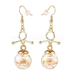 Knot with Glass Globe Dangle Earrings, Wish Bottle Drop Earrings for Women, Light Gold, 57mm, Pin: 0.5mm(EJEW-JE04743)