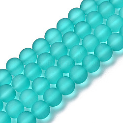 Transparent Glass Bead Strands, Frosted, Round, Dark Turquoise, 10mm, Hole: 1.3~1.6mm, about 80pcs/strand, 31.4 inch(GLAA-S031-10mm-18)