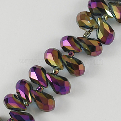 Eletroplated Glass Beads, Faceted, teardrop, Purple, 12x6mm, Hole: 1mm(EGLA-R013-12x6mm-2)