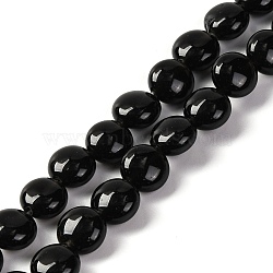 Natural Black Stone Beads Strands, Flat Round, 7.5~8x4.5~5mm, Hole: 1.2mm, about 50~51pcsrand, 14.57~15.35 inch(37~39cm)(G-T047-A17-01)