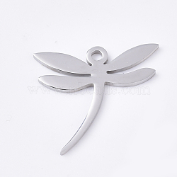 Tarnish Resistant 201 Stainless Steel Pendants, Dragonfly, Stainless Steel Color, 15x17x1mm, Hole: 1.4mm(STAS-S079-122P)