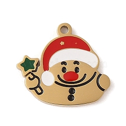 Christmas Theme Ion Plating(IP) 304 Stainless Steel Enamel Pendants, Golden, Snowman, 13.5x15x1.5mm, Hole: 1.2mm(STAS-Z083-07G-06)