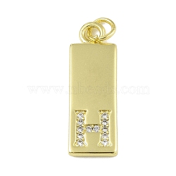 Brass Micro Pave Clear Cubic Zirconia Pendants, Real 18K Gold Plated, Rectangle, Letter H, 23.5x7.5x2mm, Hole: 3mm(KK-P266-06G-H)