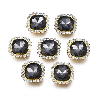 Sew on Rhinestone, Transparent Glass Rhinestone, with Iron Prong Settings, Faceted, Square, Black Diamond, 14x14x6.5mm, Hole: 1.5mm