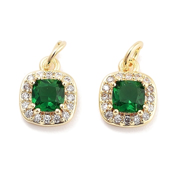 Brass with Cubic Zirconia  Pendants, with Jump Ring, Oval, Green, Real 18K Gold Plated, 11x9x4mm, Hole: 3.4mm