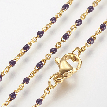 Ion Plating(IP) 304 Stainless Steel Chain Necklaces, with Enamel, Golden, Purple, 17.51 inch~17.91 inch(44.5cm~45.5cm), 2mm