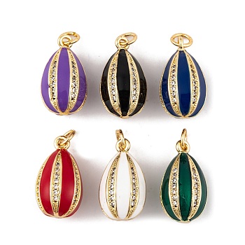 Brass Micro Pave Cubic Zirconia Pendants, with Enamel and Jump Ring, Real 18K Gold Plated, Teardrop Charms, Mixed Color, 19x10mm, Hole: 3mm