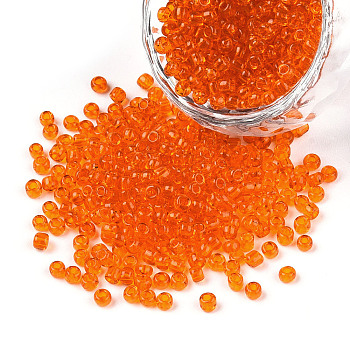 Glass Seed Beads, Transparent, Round, Dark Orange, 8/0, 3mm, Hole: 1mm, about 10000 beads/pound