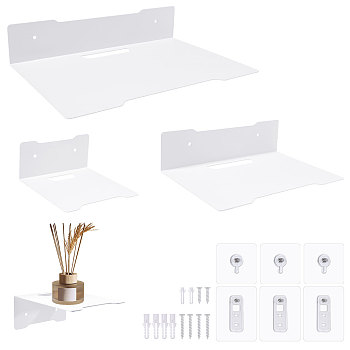 3 Sets 3 Styles Carbon Steel Wall Mounted Storage Stands for Mini Plant, Minifigures, Projector, Punch-Free, Rectangle, White, 14.5~20.5x12.1~30x61~6.15cm, 1 set/style