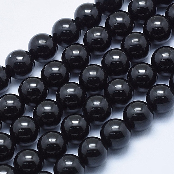 Natural Black Tourmaline Beads Strands, Round, 8mm, Hole: 1mm, about 48pcs/strand, 15.7 inch(40cm)