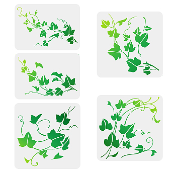 5Pcs 5 Styles PET Hollow Out Drawing Painting Stencils, for DIY Scrapbook, Photo Album, Leaf Pattern, 210~300x297~300mm, 1pc/style