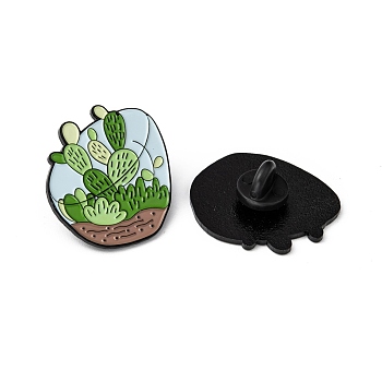 Creative Zinc Alloy Brooches, Enamel Lapel Pin, with Iron Butterfly Clutches or Rubber Clutches, Electrophoresis Black Color, Cactus, Green, 30x28mm, pin: 1mm