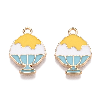 Rack Plating Alloy Enamel Pendants, Golden, Ice Cream Charm, Yellow, 18.5x13.5x1.5mm, Hole: 1.6mm