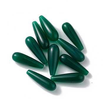 Natural Green Onyx Agate Beads, No Hole/Undrilled, Dyed & Heated, Teardrop, Dark Green, 22x7mm