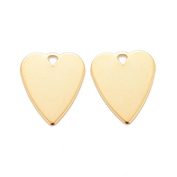 201 Stainless Steel Pendants, Heart, Real 24k Gold Plated, 18.5x15.5x0.8mm, Hole: 1.4mm