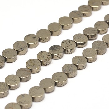 Flat Round Natural Pyrite Beads Strands, 6x3mm, Hole: 1mm, about 64pcs/strand, 15.7 inch