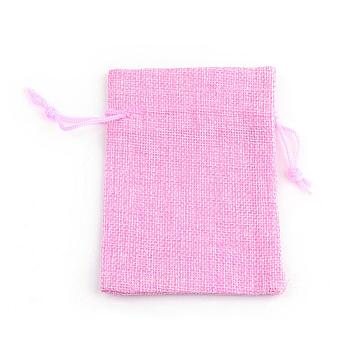 Polyester Imitation Burlap Packing Pouches Drawstring Bags, for Christmas, Wedding Party and DIY Craft Packing, Pearl Pink, 18x13cm