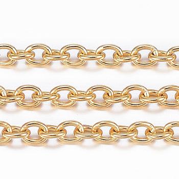 Ion Plating(IP) 304 Stainless Steel Cable Chains, Soldered, with Spool, Oval, Real 18K Gold Plated, 2.5x2x0.5mm, about 32.8 Feet(10m)/roll