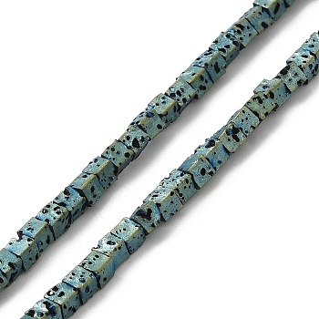 Electroplated Natural Lava Rock Beads Strands, Square, Green Plated, 2.5x2.5x2.5mm, Hole: 0.8mm, about 158pcs/strand, 16.14''(41cm)