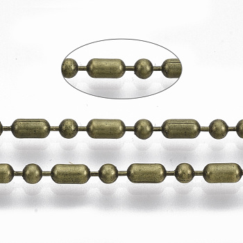 Brass Ball Chains, Ball-Bar Style, Round and Oval, Long-Lasting Plated, Soldered, with Spool, Cadmium Free & Nickel Free & Lead Free, Antique Bronze, 4.5x2.4mm and 2.4mm, about 301.83 Feet(92m)/roll