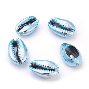Electroplated Shell Beads, Cowrie Shell, Light Blue, 18~20x11.5~13x6~6.5mm, Hole: 2mm